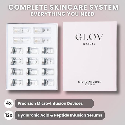 Micro Infusion System - 0.25mm 24k Gold Cosmetic Facial Stamp with Hyaluronic Acid & Peptide Serum Ampoules - At-Home Hydrating & Plumping Glow Kit for Face & Lips
