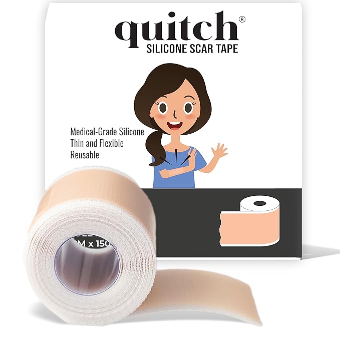 Quitch Silicone Scar Sheets for Surgical Scars, Silicone Scar Tape, C Section Recovery Must Haves, Tummy Tuck Recovery Must Haves, Postpartum Essentials Scar Treatment (Nude) 4x150cm