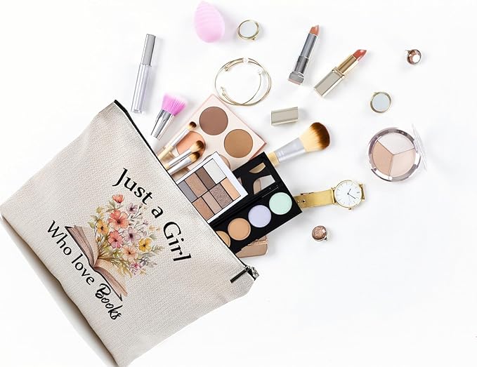 Book Lovers Gifts Makeup Bag, Cosmetic Bag Gifts for Book Lovers, Just A Girl Who Loves Book Makeup Zipper Pouch Bag, Bookish Gifts, Birthday Christmas Gift for Reader Teacher (Book)