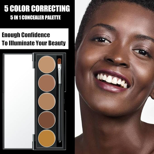 5 In 1 Multi-Use Correcting Concealer Palette,Waterproof Long Lasting Contour Palette,Professional Creamy Concealer Kit for Women,Easy to Create Full Coverage and Natural Finish.#3