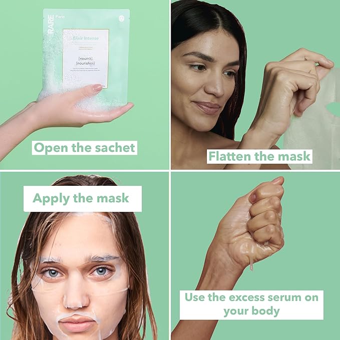 Élixir Intense - Nourishing Facial Sheet Mask - Hydrating & Brightening - With Hyaluronic Acid & Squalene - Nourishing, Firming & Revitalizing - Multi-Active Serum Formula - 1 Pack