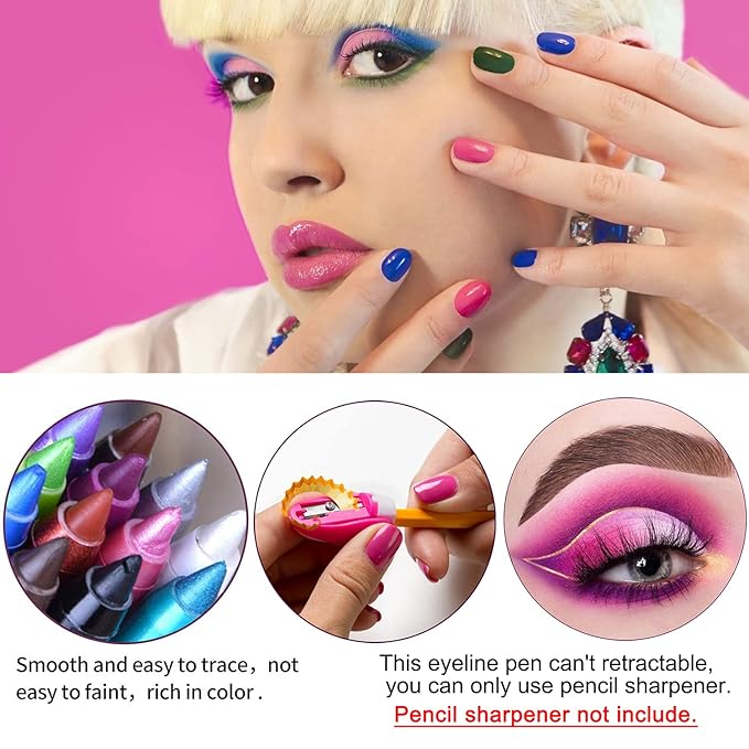 15 Colorful Eyeliner Pen Set, Shadow Pencil, Pearl Eyeliner Kit Metallic Glitter Eyeliner for Women Eye&Lip Liner Professional Colorful Eyeliner Eye Color Eye Makeup Set(15PCS)