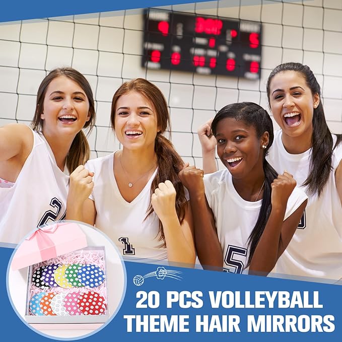 20 Pcs Volleyball Compact Mirrors Gifts Stuff for Team Colorful Pocket Makeup Mirror Bulk 2.76 Inch Portable Volleyball Team Girl Player Accessories Party Favors Supplies