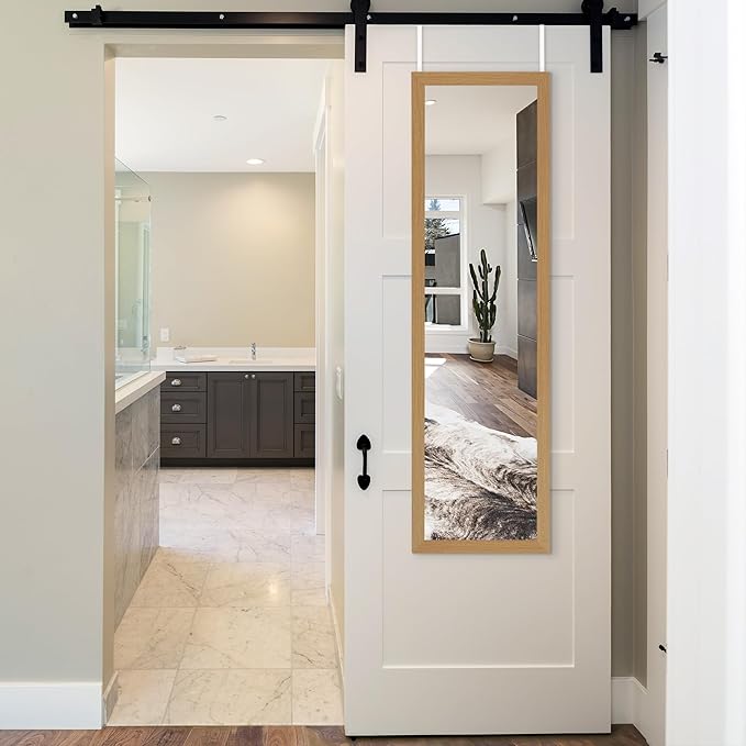 Americanflat 12x48 Over The Door Mirror - Hanging Full Length Mirrors with Engineered Wood - Modern Mirror for Bathroom, Bedroom, Living Room - Mirrors for Wall Display and Home Decor - Dark Oak