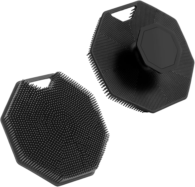 2Pack Silicone Body Scrubber, Qewro Body Buffer Exfoliating Brush with Silicone Loofah, Scalp Exfoliator Hair Shampoo Skin Cleaning Brush, Bath & Body Brushes for Men Women use in Shower (2Pack)