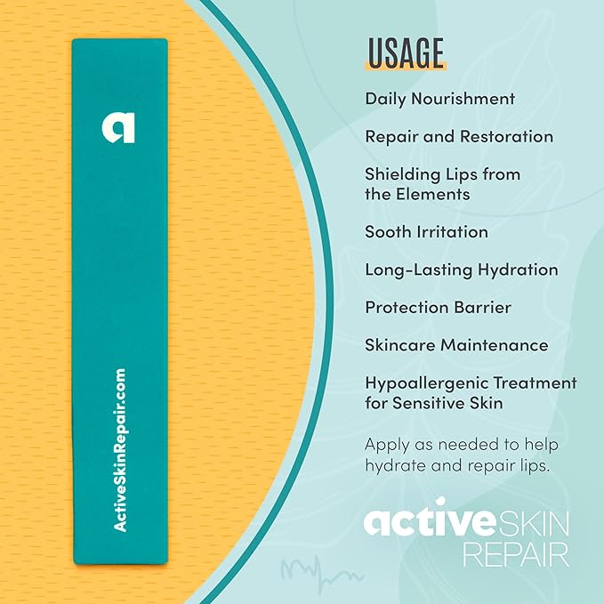 Active Skin Repair Hydrating Lip Balm for Dry Lips, EWG Certified Long-Lasting Moisturizing Lip Balm with Hyaluronic Acid, Peptides, and Ceramides, 10 ml.