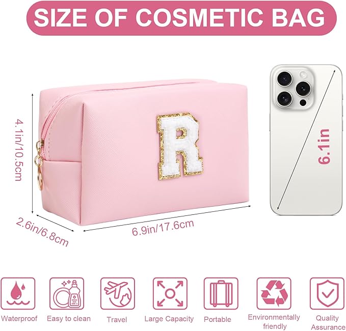 Birthday Gifts for Women Her,Travel Cute Makeup Bag,Large Capacity Cosmetic Bags for Women Makeup Pouch PU Leather Waterproof Cosmetic Bag (R, Pink)