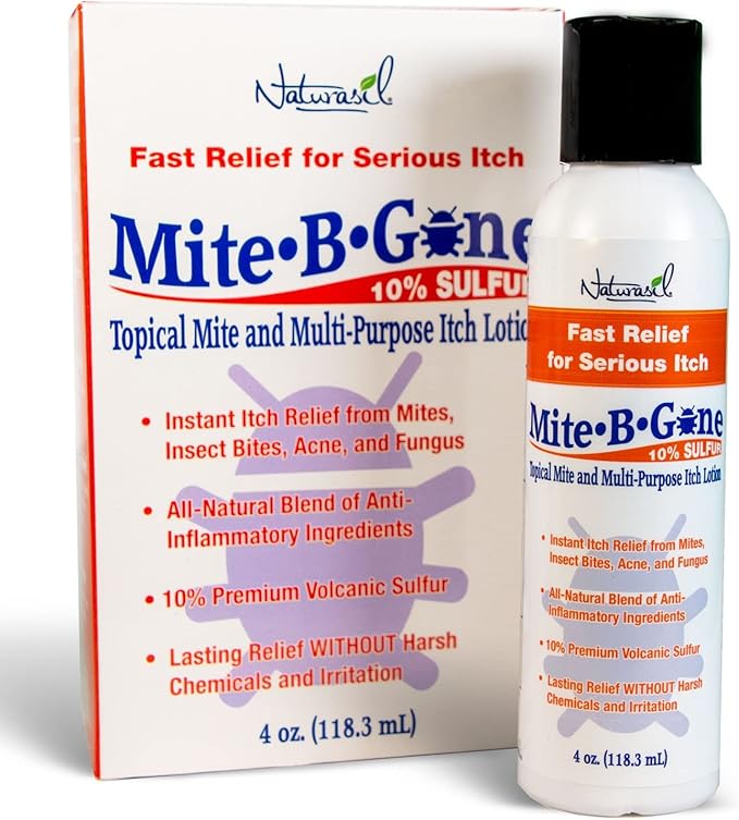 All-Natural Itch Relief by Mite-B-Gone - Sulfur Lotion Treatment for Acne, Bug Bites, Skin Redness & Itching, Discomfort & Rosacea | Safe for Kids and Adults| Fast & Effective for All Skin Types| 4 oz