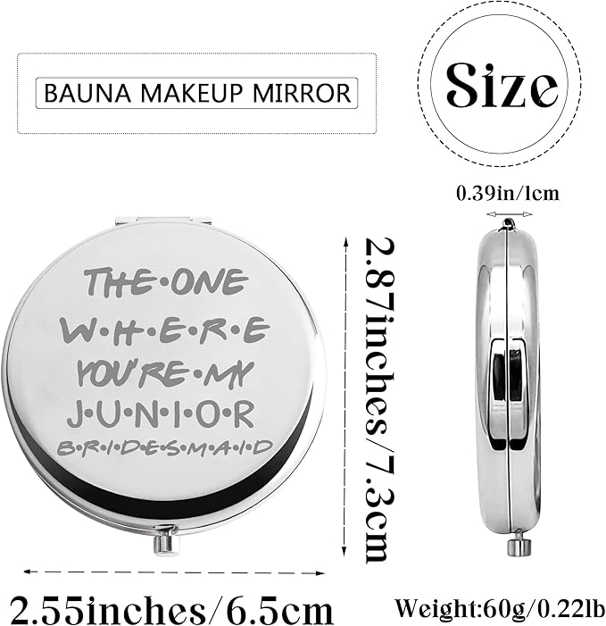 BAUNA Junior Bridesmaid Gift Bridesmaid Proposal Gift The One Where You're My Junior Bridesmaid Compact Mirror for Bridesmaid (Where JuniorB CMS)