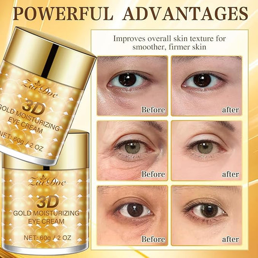 Gold Moisturizing Eye Cream, Hydrating Under Eye with Hyaluronic Acid, Glycerin, Delicate Eye Skin Increase Skin Elasticity for All Skin Types, 2oz