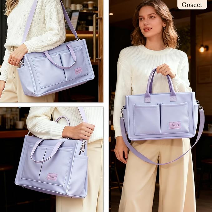 Canvas Tote Bag for Women With Pockets, Laptop Work Crossbody Purses Everything Shoulder Tote Bag Everyday Satchel Handbags