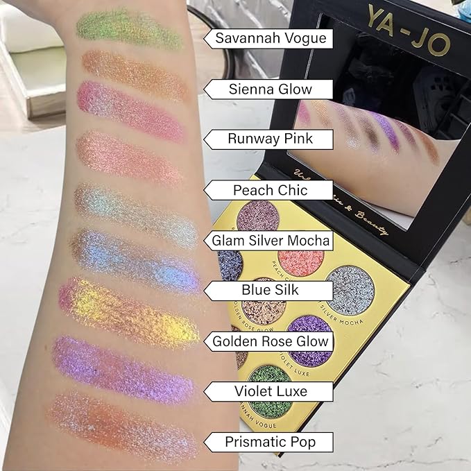 9-Color Multichrome Eyeshadow Palette - Ultra-Pigmented, Long-Lasting, & Water Proof Eye Shadow - Blendable & Shimmering Metallic Eyeshadow for All Skin Tones - Perfect for Day-to-Night Looks