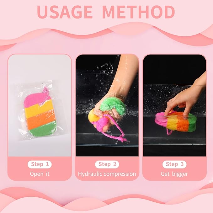 3 Pcs Exfoliating Bath Sponges for Shower,ＴＩＺＹＦＦ Bath Sponge Loofah for Body Wash Bathroom Vivid Colors Soft Bathing Accessories