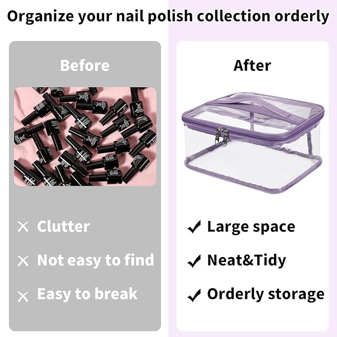 Beloving Nail Polish Organizer Bag Holds 30 Bottles (15ml/0.5 fl.oz) Portable Supplies Organizer Handbag for Manicure Tools, Portable Nail Supplies Kit Organizer Carrying Case (Purple)
