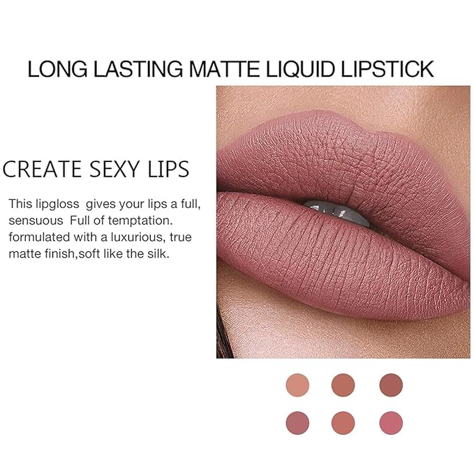 6Pcs Nude Matte Liquid Lipstick Set, Waterproof Long Lasting Non-Stick Cup Nude Lipstick 24 Hour Not Fade Red Matte Lipstick Professional Lip Gloss Mother's Day Gifts for Women (Gift Set B)