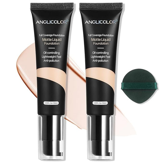 Matte Oil Control Concealer Foundation 2PCS, Flawless Soft Long Lasting Foundation Makeup,Waterproof Full Coverage Face Makeup Strong Concealer Foundation for Oily Acne Skin (2PC 101, 60ml)
