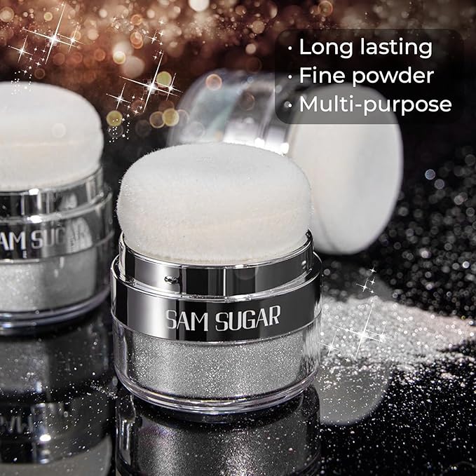 Body Shimmer Powder, 2PCS Glitter Highlighter Powder for Face, Liquid Highlighter Blush Body Glow Shimmer Powder Fairy Brightening Makeup Stick for Eyes, Hair (Sliver, 1.13 Ounce (Pack of 1))