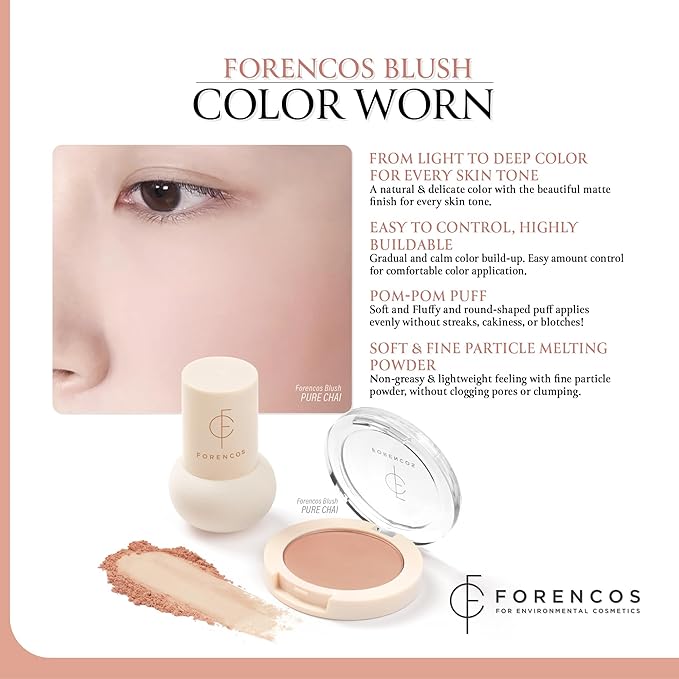 FORENCOS Matte Blush Set (Puff Included), Long Lasting Korean Blush Power, Zero Sebum Shine, Flawless Finish, Easy Blending, Lightweight & No Cakey Residue (PURE CHAI)