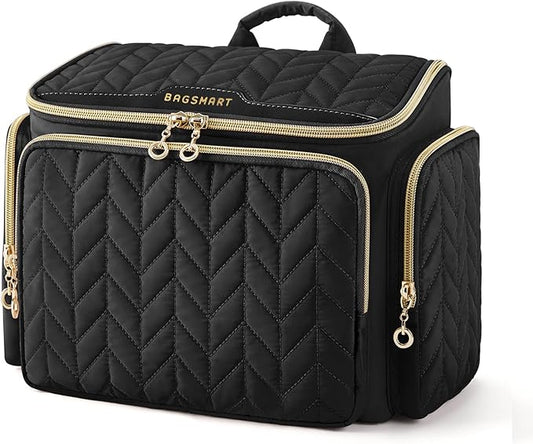 BAGSMART Travel Toiletry Bag, Large Wide-open Travel Bag for Toiletries, Makeup Cosmetic Travel Bag with Handle-Black