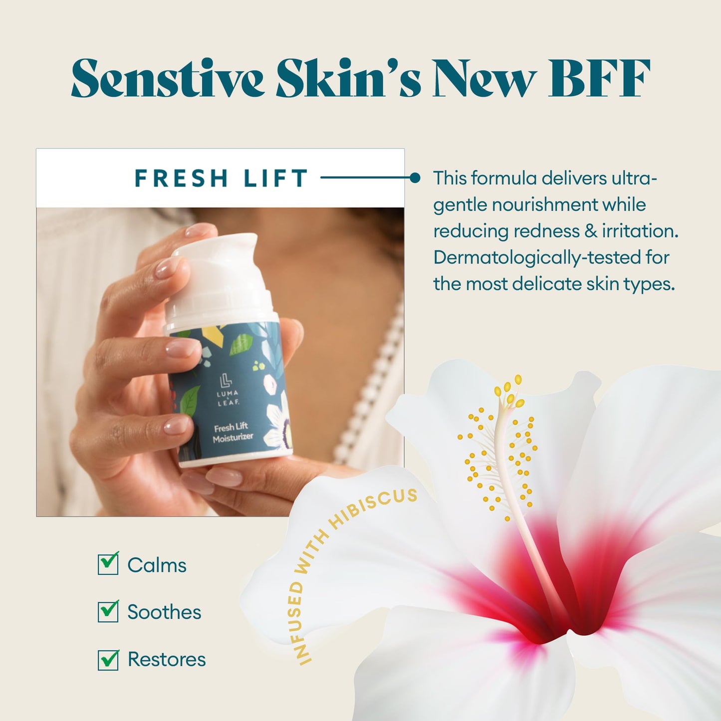 LUMA & LEAF Fresh Lift Peptide Moisturizer | Daily Anti-Aging Face Cream with Hyaluronic Acid & Hibiscus for Firming & Glow | Lightweight Facial Moisturizer for Fine Lines & Wrinkles | 1.7 fl oz