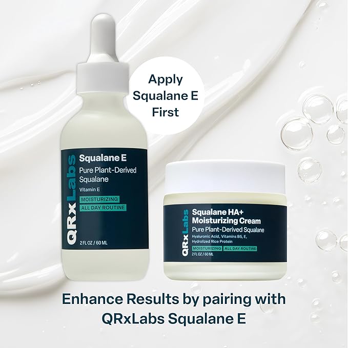 QRxLabs Plant-Based Squalane HA+ Moisturizing Cream with Hyaluronic Acid – Sugarcane-Derived Squalane Face & Body Moisturizer – 2 Fl Oz (60 mL)