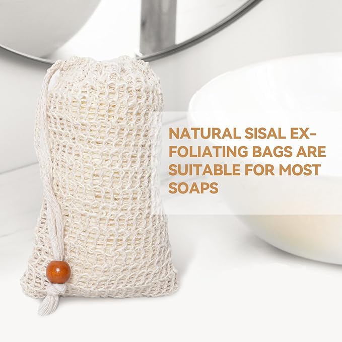 6 Packs Natural Sisal Bag - Exfoliating Foaming Pouch - Scrubber for Bath - Multiple Holders - Saver Bag Extend The Life of Your Soap Bar