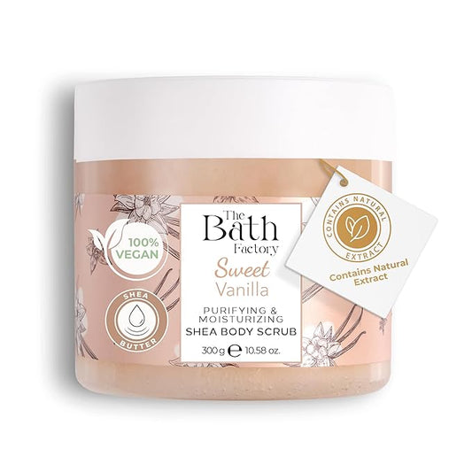 Body Scrub for Exfoliating with Moisturizing Shea Butter | 100% Vegan | Natural Vanilia Extract | Perfect Exfoliator for All Body Parts such as Face, Foot, Hand