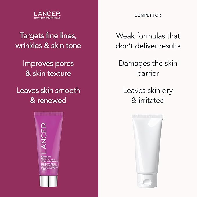 Lancer Skincare Caviar Lime Acid Peel On the Go, Retinol Facial Chemical Peel with Brightening Glycolic Acid, Travel Size, 0.5 Fluid Ounces