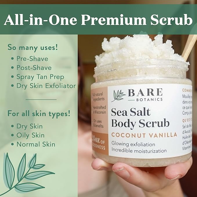 Bare Botanics Lavender Citrus Body Scrub 24oz | Made in Madison, WI | All Natural Himalayan Salt Exfoliator Skin Loving Moisturizers | Vegan & Cruelty Free | Gift Ready Packaging w/a Cute Wooden Spoon