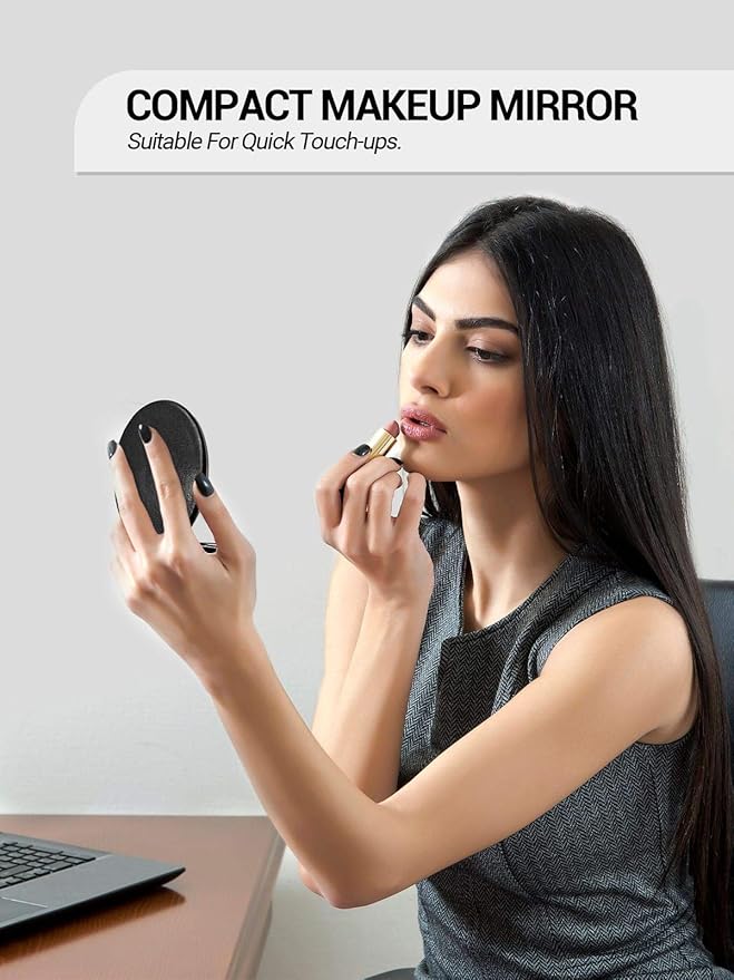 Metal Mirror 1x/2x and PU Leather Mirror 1x/3x Compact Mini Makeup Mirror Black