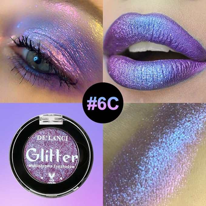 Afflano Minerals Metallic Eyeshadow - Intense Color Shifting Multichrome Sparkling Glitter, Highly Pigmented Electric Purple Duo Chrome Chameleon Eyemazing Effect