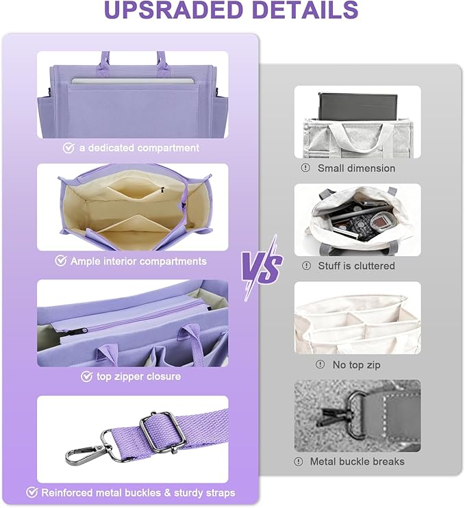 Canvas Tote Bag for Women With Pockets, Laptop Work Crossbody Purses Everything Shoulder Tote Bag Everyday Satchel Handbags