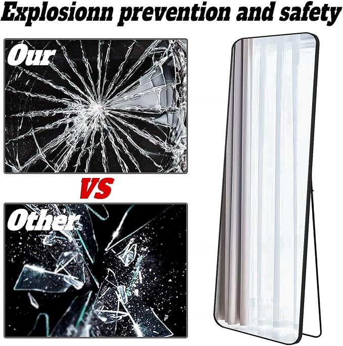 57x20 Door Hanging Full Length Mirror, Floor Stand (Height 5.7ft just Body in1.3ft) Wall Mounted Metal Frame Rectangle Dressing Mirrors for Bedroom Room 57 inch Black