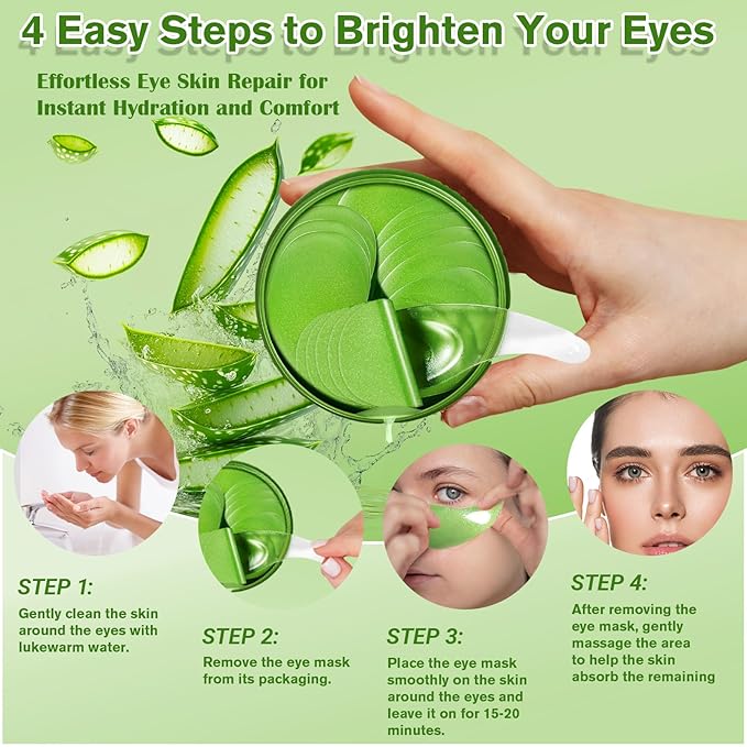 Aloe Vera Eye Gel Patches 2 Pack 120 PCS, Soothing & Hydrating, Reducing Dark Circles and Puffiness, Collagen-Infused Eye Mask, Refreshing & Rejuvenating, Suitable for Both Men and Women
