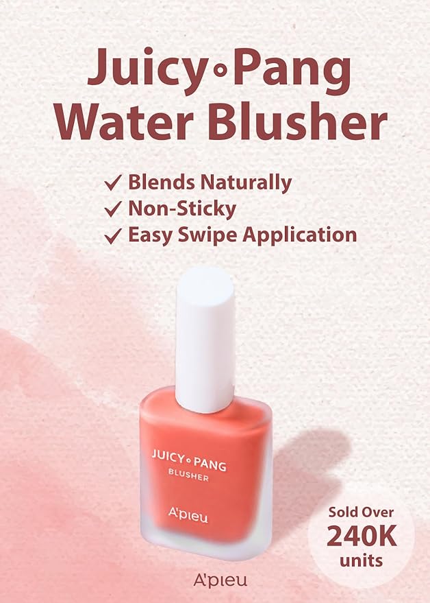 A'PIEU Juicy-Pang Water Blusher [CR01] (0.31 fl oz) - Dewy-Liquid Cheek Color with Fruity Tint and Soft Blendable Texture. Fruit Extract Blend, Rose Flower Water.
