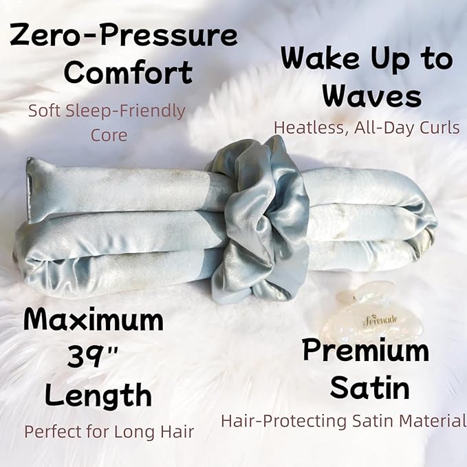 Serenade Sparkling Satin Heatless Curls Overnight, Heatless Hair Clurer Curling Rod Headband, No Heat Curling Rod Hair Roller for Women and Girls to Sleep in, Blue