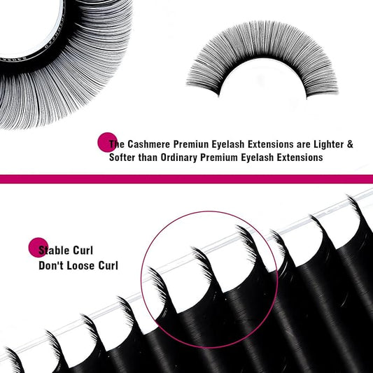 Cashmere Eyelash Extensions 0.03 CC Curl 18mm Single Tray Premium Individual Lash Extensions, Silk Volume & Classic Lashes Soft Matte Dark Professional Eyelashes Extension Salon Use(0.03-CC-18mm)