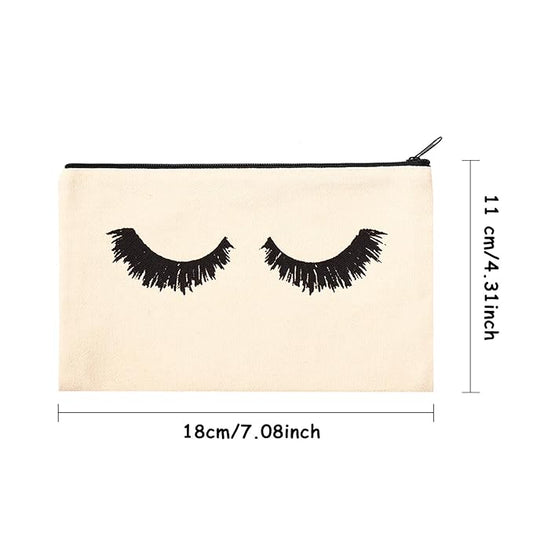 18 Pieces Eyelash Cosmetic Bags Canvas Lash Makeup Bag Travel Make up Pouches Toiletry Bag with Zipper for Women and girls (S, Beige)
