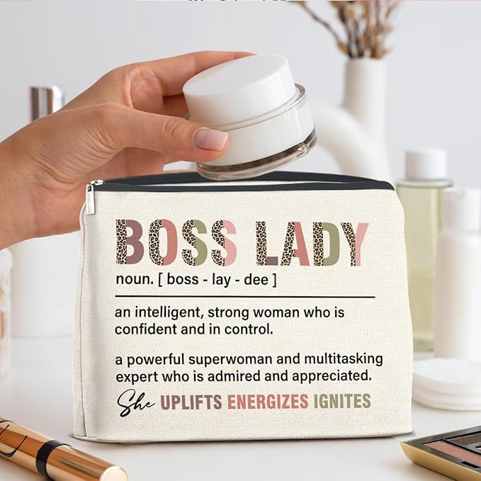 Makeup Bag - Boss Lady Appreciation Gift, Retirement Going Away Gift for Boss Lady - Cosmetic Bag Zipper Makeup Pouch