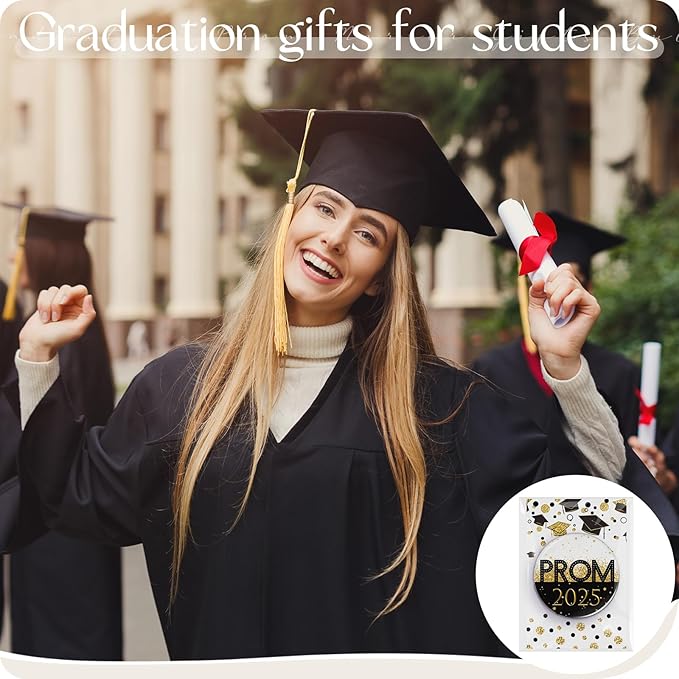 36 Sets Prom 2025 Graduation Party Favor Prom Compact Mirror for Her Him Inspirational 2025 Graduation Cards for Senior Night College Party Gifts(Black Gold)