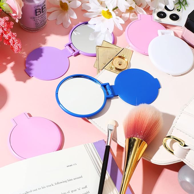 40 Pcs Compact Mirror Bulk Travel Makeup Mini Folding Mirror Pocket Vintage Portable Round Small Mirror for Women Purse Travel Daily Use Gifts, White, Blue, Pink, Purple