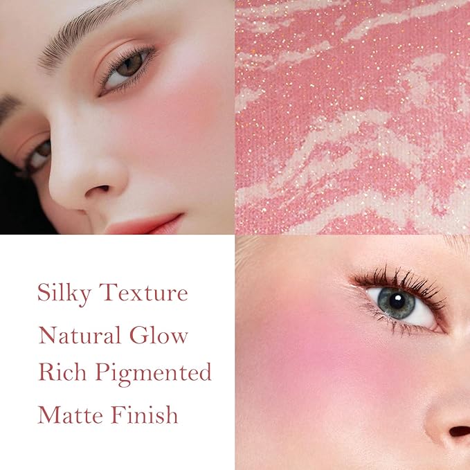 KYDA Baked Blush, Marbleized Powder Matte Blush for Cheeks, Multidimensional Buildable Color, Lightweight Matte Satin Finish Face Blusher, Lighting Glow Blusher, 02 LUMINOUS FLUSH