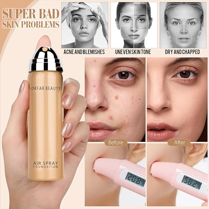 AirBrush Foundation Spray, Silky Mist Spray Makeup Kit with Brush, Full Coverage Foundation for Smooth Radiant Finish, Formula Breathable Lightweight Hydrating | #01 Porcelain