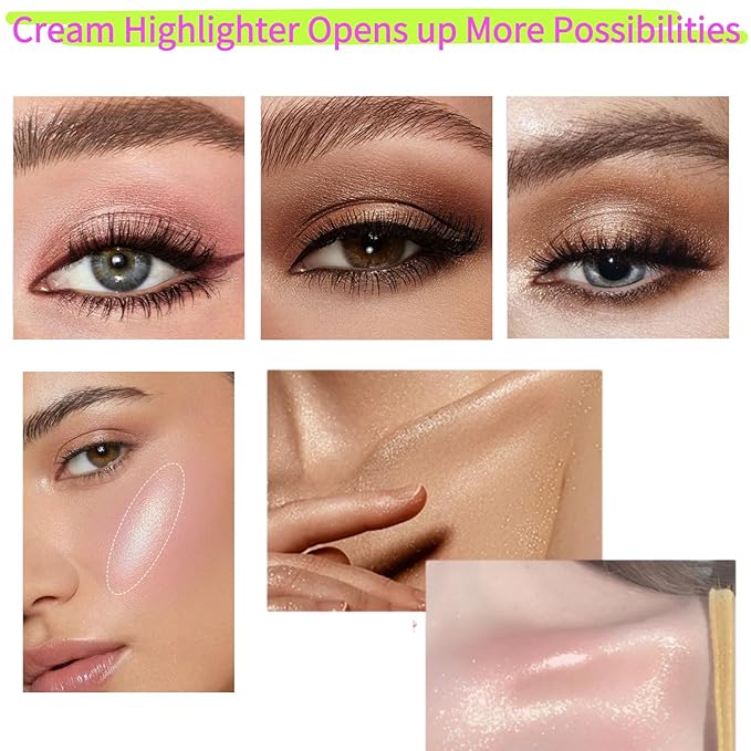 8-Color Cream Highlighter Palette for Older Woman – Suitable for Dry and Mature Skin, Lightweight & Waterproof Face Highlighter for a Luminous Glow, Makeup Palette for Contour, Highlighting & Strobing