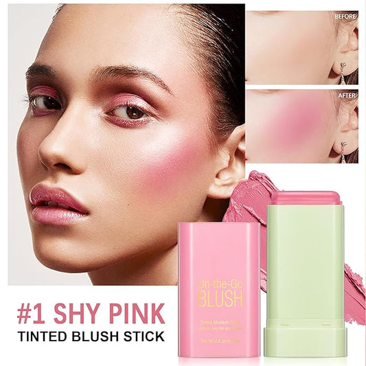 Cream Blush Stick, Monochromatic Blush Beauty Wand for Cheek and Lip Tint with Long Lasting Hydrating Formula, Multi-use Makeup Stick for Blends Perfectly onto Skin, 0.6 oz (1# Shy Pink)