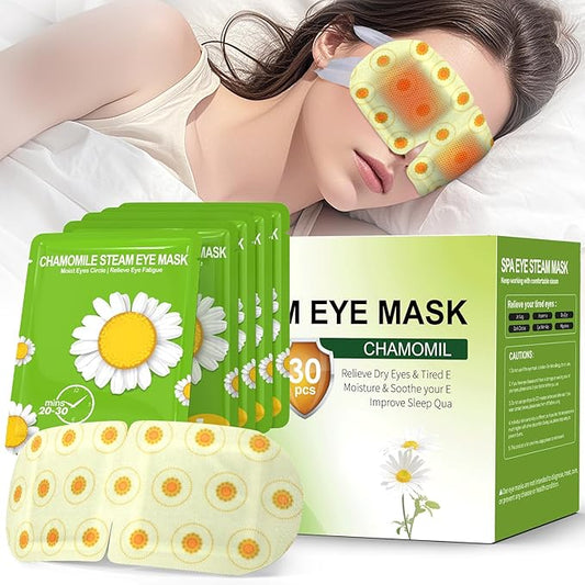 30 Packs Steam Eye Mask Chamomile, Heated Eye Masks Relaxing Gifts for Women Soothing Eye Fatigue Hot Sleep Mask, Warm Eye Compress for Dry Eyes, Disposable Eye Mask for Travel Essentials