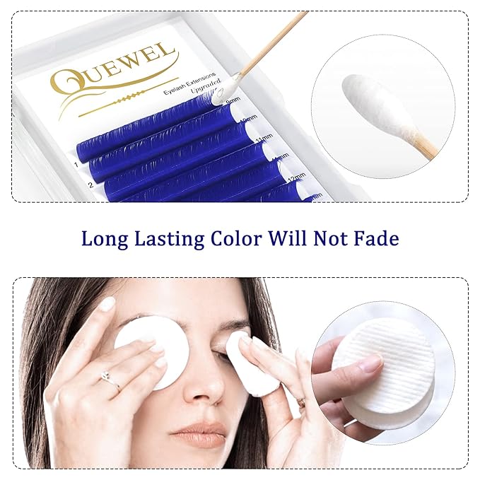 QUEWEL Easy Fan Volume Lashes .07 D Curl Blue Lash Extensions 9-16mm Mixed Tray Color Self Fanning 2D-10D Eyelash Extensions (Blue 0.07 D 9-16mm)