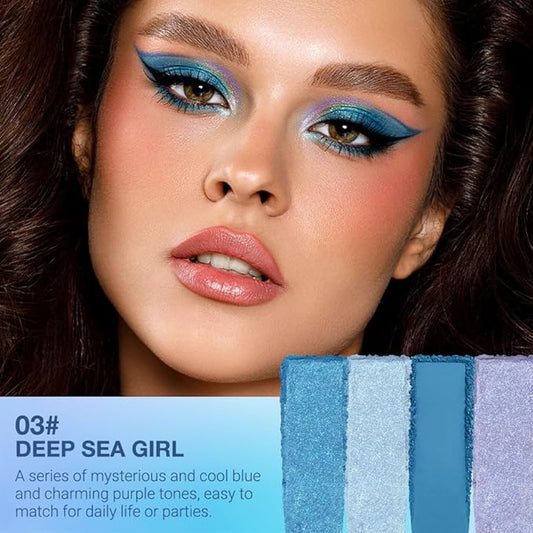 9 Colors Blue Violet Eyeshadow Palette Makeup, Blendable Matte Shimmer, Light Steel Violet Deep Sky Blue Light Steel Cornflower Amethyst Purple Palette Eye Shadow, 03