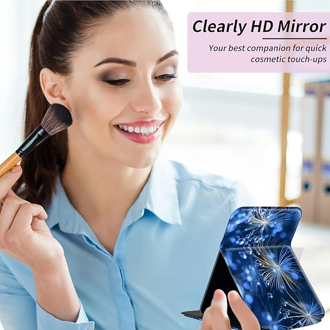 Blue Dandelion Small Folding Travel Mirror Vanity Mirror 4.3"x2.75" PU Leather Portable Adjustable Rectangular Ultrathin Makeup Mirror,for Travel, Camping,Home