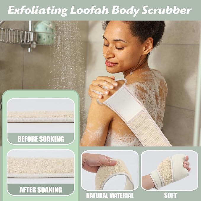 Back Scrubber for Shower Exfoliating Loofah with Handle 3 Piece Body Scrubber Bath Sponge for Men and Women Shower Towel